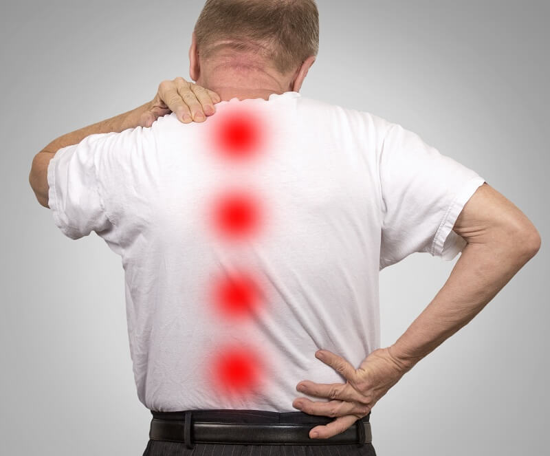 back pain isolated man holding back and neck
